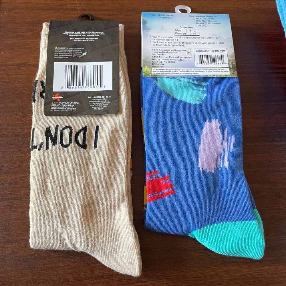 Garfield‎ Bob Ross 2 pair novelty crew socks unisex new adult shoe size 8-12